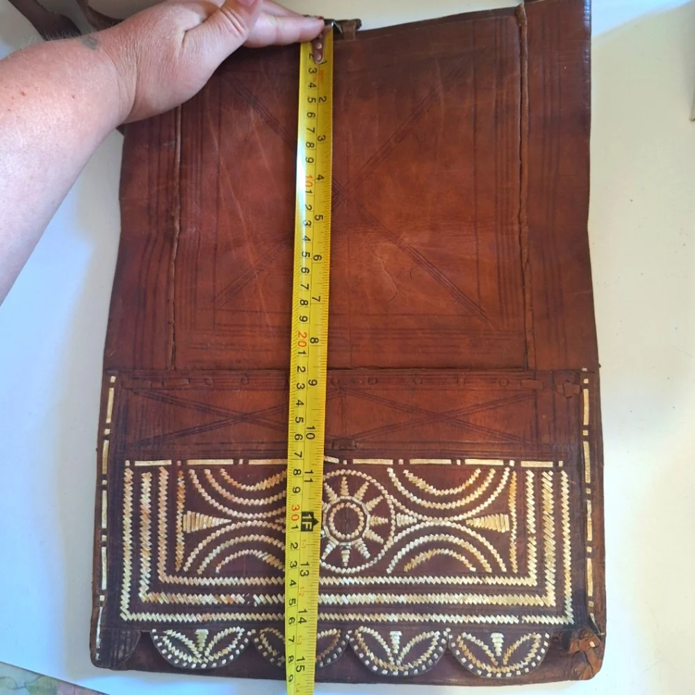 Antique Handmade Hide Leather Messenger Crossbody Bag Morrocan Style Embroidery